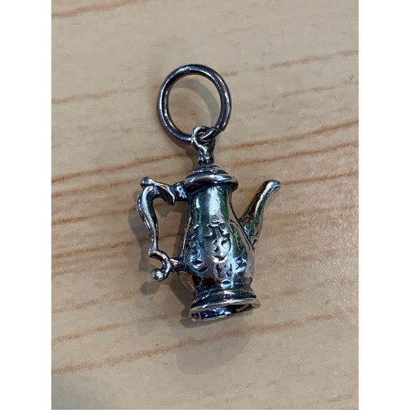 Vintage Coffee Pot Sterling Silver Jewelry Charm - Picture 2 of 5